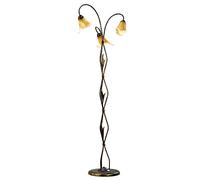 ONLI - Piantana lampada da terra 3 x E14. Metallo marrone spennellato oro, paralume in vetro opaco con interno sabbiato ambra. Stile classico, tradizionale.