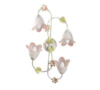 Onli Plafoniera 4 luci in Metallo Bianco e Oro Decorata con Foglie Verdi e Fiori Rosa, metallo;vetro