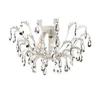 ONLI - Plafoniera Cesta in metallo avorio spennellato oro. decorazione con foglie e gocce in cristallo. Stile classico ed elegante. Ideale per zona giorno, sala da pranzo, camera da letto (3 luci)