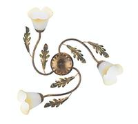 Onli Plafoniera da Muro 3 luci in Metallo Marrone con Decoro Foglie Verdi