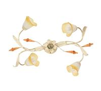 ONLI Lucrezia - Plafoniera / Lampada da soffitto 4 luci. Metallo avorio spennellato oro, vetri bianchi a forma di calla con sfumatura ambra., vetro