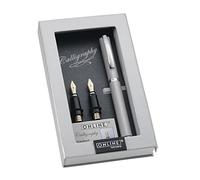 ONLINE 36645 - Set calligrafia Vision Silver, penna stilografica con 3 piume di calligrafia, larghezza 0,8, 1,4, 1,8 mm, con cartucce di inchiostro Calligrafia, in elegante confezione regalo, colore