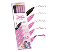 Online Barbie - Set di 4 penne rosa e 1 nero con pennello e punte per calligrafia, ideale per scuola, ragazze creative, lettering a mano, bullet journal, fai da te e idee regalo