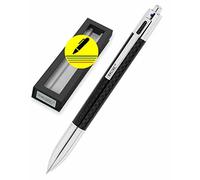 ONLINE Penna a sfera in carbonio a 4 colori| penna multifunzione | 4 ricariche di medie dimensioni: blu, rosso, verde, nero | penna a sfera ricaricabile| elegante penna a carbone nera con confezione regalo