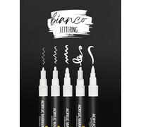 Online Set di 5 pennarelli acrilici bianchi, penne per carta nera, bere, vetro, plastica ecc., pennarelli handlettering, 5 punte diverse: pennello, calligrafia, segnare fine e largo