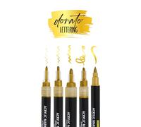 Online Set di 5 penne acriliche dorate, altamente coprenti, con penna, fineliner, penne e pennarelli, pennarelli acrilici metallizzati per progetti fai da te, carta, vetro, legno, pietra, tessuto