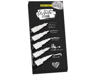 Online Set of 5 Hand Lettering Pens, White, Strong Opaque Hand Lettering Starter