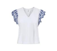 Onllou Life EMB S/S Frill Top Wvn, Bianco, M