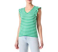 ONLMAY Life S/S Frill V-Neck Top Box Jrs, Green Bee/Stripes: Cloud Dancer (Dina), S