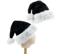 Onlvmyur 2 Pezzi Cappello Babbo Natale Cappelli di Babbo Natale Nero Cosplay Cappello Natale Unisex Cappellini Natale per Feste Natalizi Accessori
