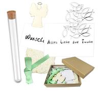 Onlvmyur Biglietto di Auguri Battesimo, Bomboniere Battesimo Misto per Ragazzi e Ragazze, Set Regalo Battesimo Include Carte, Provetta, Nastro, Ciondolo Angelo in Legno, Pesce in Legno