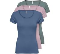 ONLY 15209153 - Confezione da 3 magliette da donna a maniche corte basic, essenziali, estive, nero o bianco, Mix 5 colori., M
