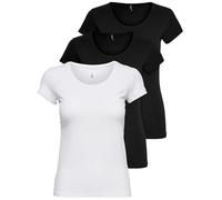 ONLY 15209153 - Confezione da 3 magliette da donna a maniche corte basic, essenziali, estive, nero o bianco, Mix di colori., L