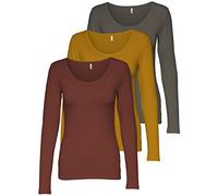 ONLY 15209156 - Confezione da 3 magliette a maniche lunghe, da donna, colore nero e bianco, basic, estive, 95% cotone, taglie XS, S, M, L, XL, S
