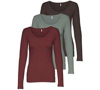 ONLY 15209156 - Confezione da 3 magliette a maniche lunghe, da donna, colore nero e bianco, basic, estive, 95% cotone, taglie XS, S, M, L, XL, L