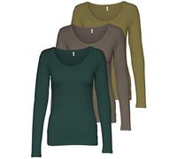 ONLY 15209156 - Confezione da 3 magliette a maniche lunghe, da donna, colore nero e bianco, basic, estive, 95% cotone, taglie XS, S, M, L, XL, XS