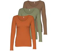 ONLY 15209156 - Confezione da 3 magliette a maniche lunghe, da donna, colore nero e bianco, basic, estive, 95% cotone, taglie XS, S, M, L, XL, S