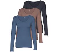 ONLY 15209156 - Confezione da 3 magliette a maniche lunghe, da donna, colore nero e bianco, basic, estive, 95% cotone, taglie XS, S, M, L, XL, XS