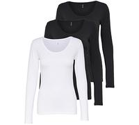 ONLY 3 pezzi da donna a manica lunga in bianco e nero, manica lunga basic estiva 95% cotone XS S M L XL 15209156