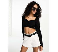 Only - Blusa corta arricciata sul davanti nera con maniche svasate-Nero 44