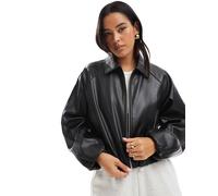ONLY - Bomber taglio corto nero in pelle sintetica 34