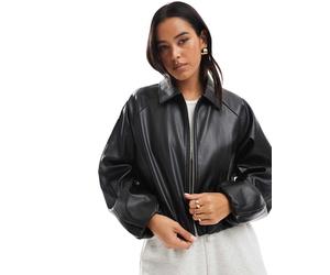 ONLY - Bomber taglio corto nero in pelle sintetica 40