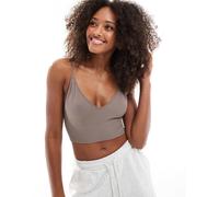 ONLY - Brassière marrone a coste senza cuciture con spalline sottili M-L