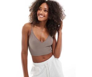 ONLY - Brassière marrone a coste senza cuciture con spalline sottili XS-S