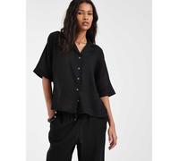Only - Camicia a maniche corte in misto lino nera in coordinato-Nero 38