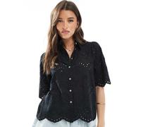 ONLY - Camicia a maniche corte nera traforata-Nero 44