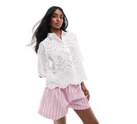 ONLY - Camicia a maniche corte traforata bianca-Bianco 40