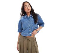 ONLY - Camicia corta squadrata in denim blu lavaggio medio 38