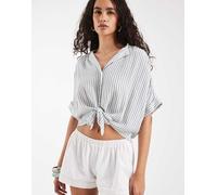 ONLY - Camicia corta verde a righe con nodo sul davanti 34