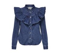 ONLY - Camicia a maniche lunghe blu lavaggio medio in denim con volant 38