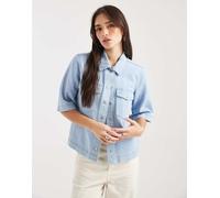 ONLY - Camicia di jeans squadrata a maniche corte azzurra-Blu 34