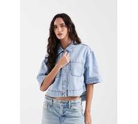 ONLY - Camicia di jeans squadrata corta lavaggio chiaro-Blu 40