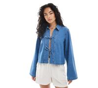 ONLY - Camicia giacca in denim azzurro allacciata sul davanti-Blu 34