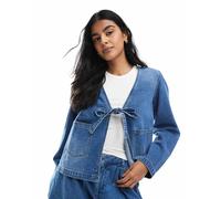 ONLY - Camicia giacca squadrata in denim blu medio allacciata sul davanti 38