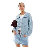 ONLY - Camicia giacca trapuntata allacciata sul davanti in denim blu chiaro con colletto a volant 42