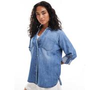 ONLY - Camicia in denim blu medio con bottoni 34