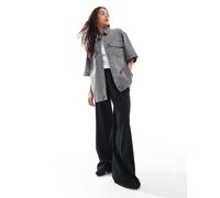ONLY - Camicia oversize a maniche corte grigia in denim con tasche sul davanti-Grigio 40