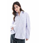 ONLY - Camicia oversize blu a righe con dettagli effetto cigliato 34
