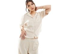 ONLY - Camicia oversize in misto lino beige in coordinato-Neutro 36