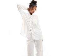 ONLY - Camicia oversize in misto lino bianco in coordinato 36