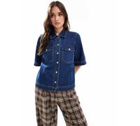 ONLY - Camicia squadrata a maniche corte in denim lavaggio indaco-Blu 34