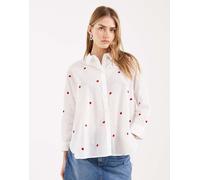 ONLY - Camicia squadrata bianca con cuori ricamati-Bianco 36