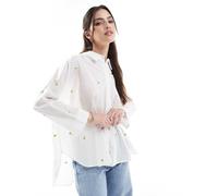ONLY - Camicia squadrata bianca con limone ricamato-Bianco 40