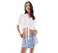 Only Camicia Onlpaula Life S/S Tie Shirt Wvn Noos, maniche corte annodata sul davanti, Bianco XS