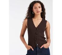 ONLY - Canotta in maglia marrone cioccolato allacciata sul davanti con scollo a V 36