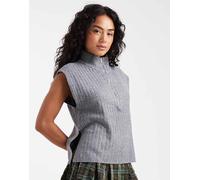 ONLY - Canotta lavorata grigia con zip corta-Grigio 34